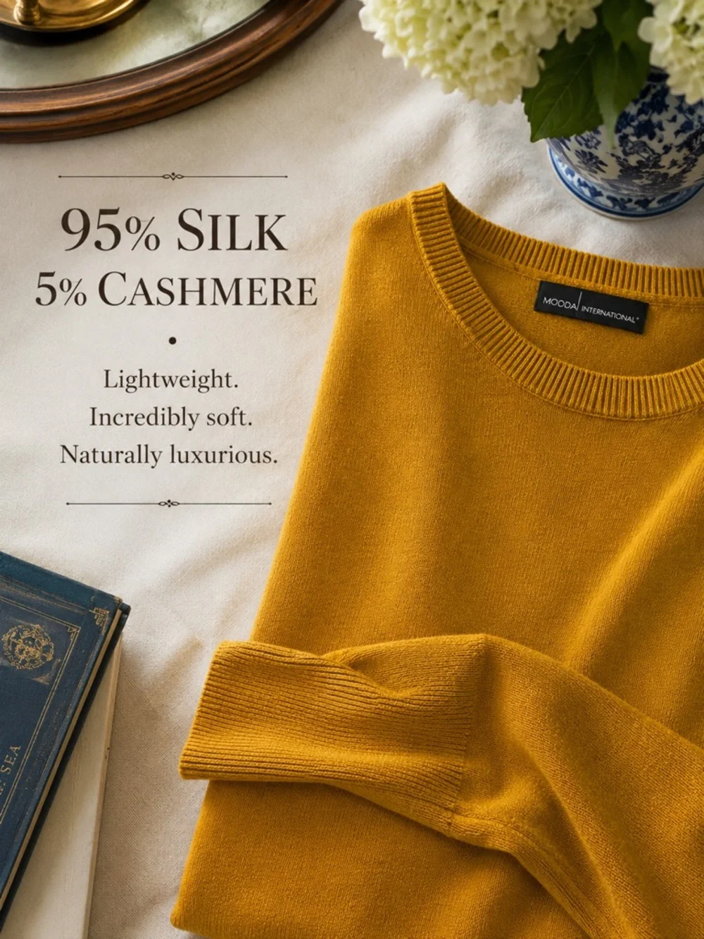 MODA Silk Cashmere Sweater | Mustard Gold | Size Medium - Picture 2 of 7